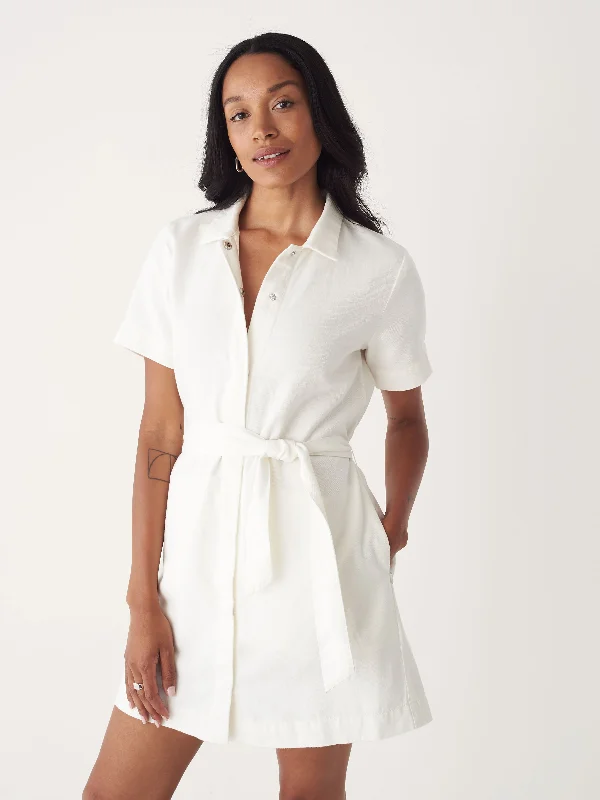 The Hemp Denim Camp Collar Dress in Off White