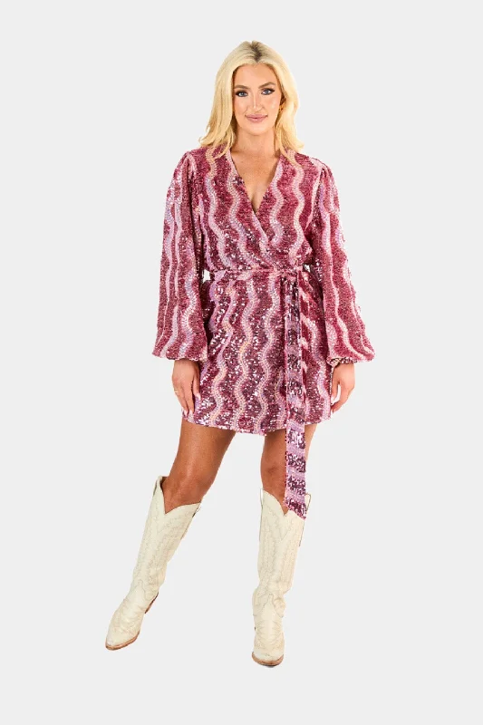 Adeline Sequin Wrap Dress - Mauve