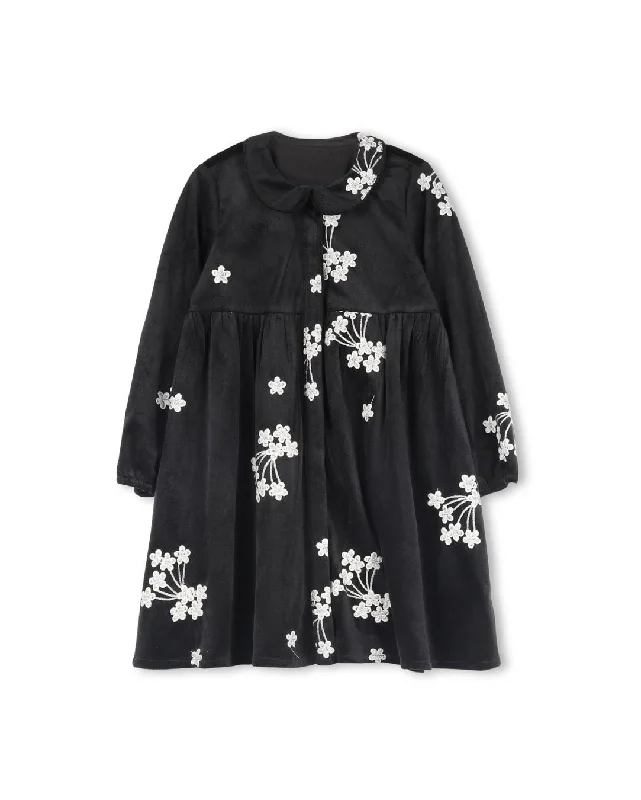 Embroidered Floral Velvet Button Down Dress