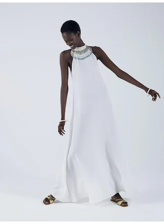 Halter Neck Dress With Hand Crochet Beaded Collar