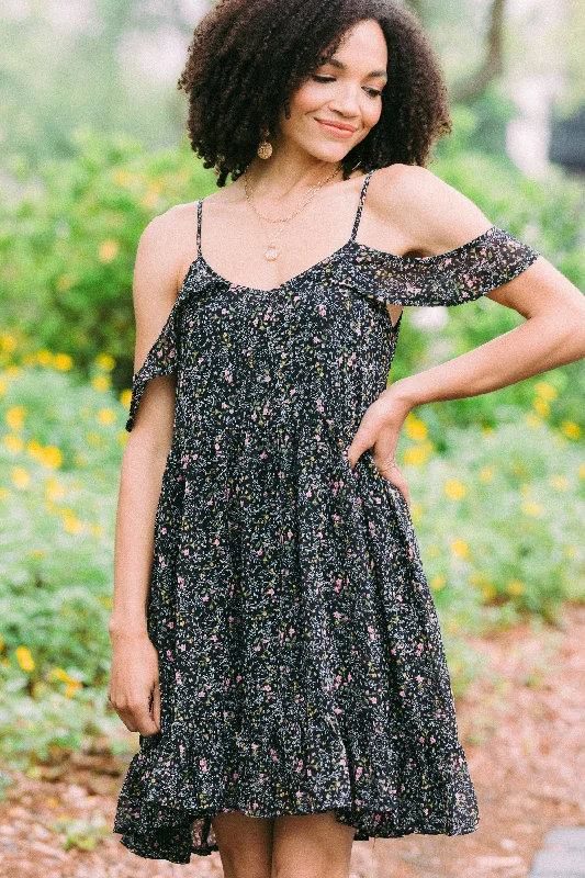 Know Your Worth Black Ditsy Floral Dress