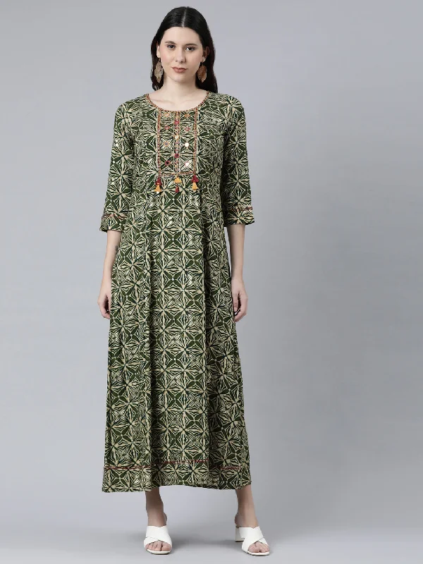 Neeru's Green Color Rayon Fabric Dress