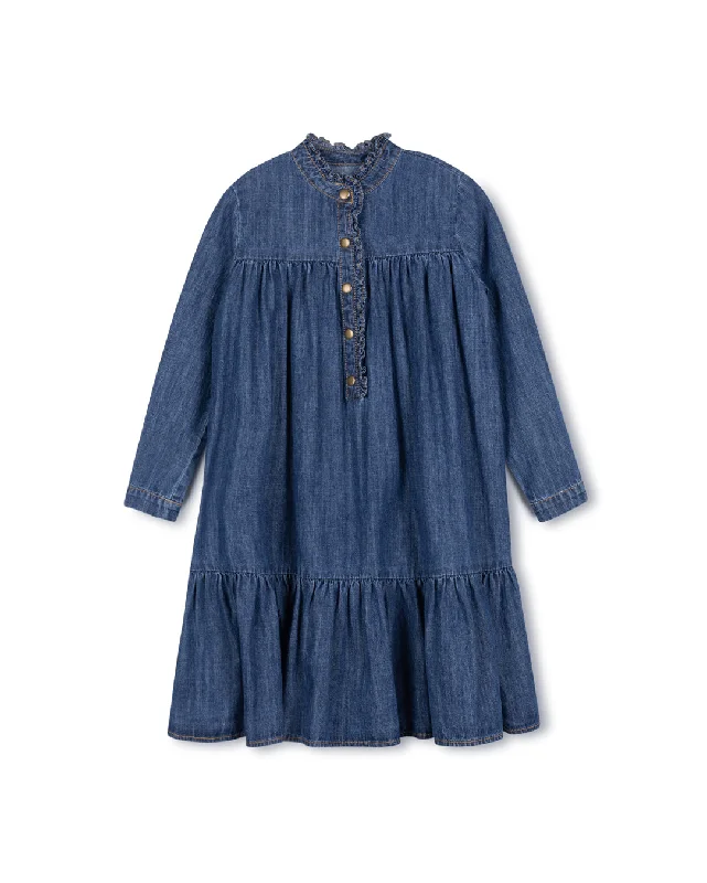 Palm - Thin Denim Ruffle Placket Dress