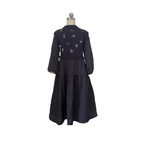 Pleated Detailed Dress And Embroidered Vest