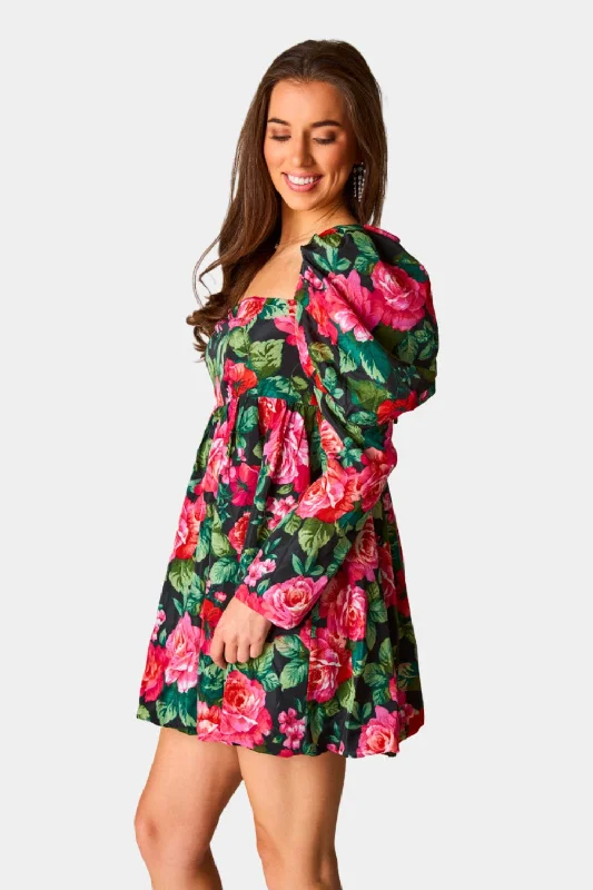 Stassie Puff Sleeve Babydoll Dress - Rosa