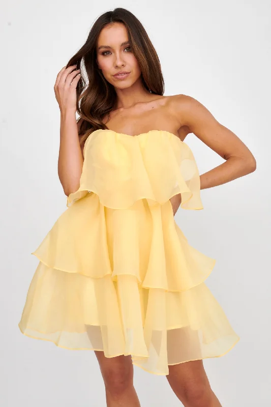 Behati Tiered Layer Mini Dress Yellow