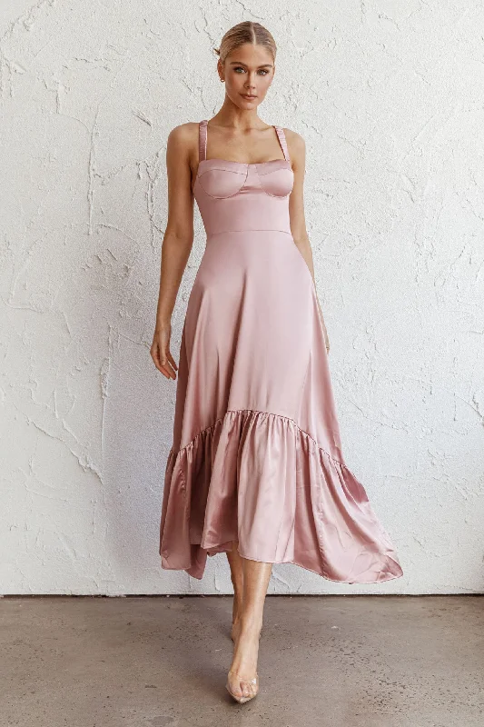 Belle De Jour Flounce Hem Midi Dress Blush