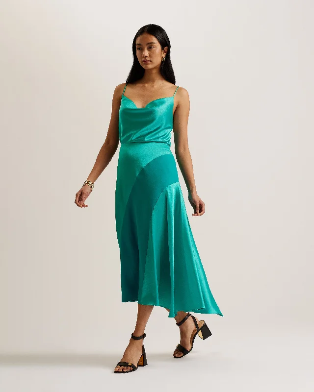 Bolsena Asymmetric Satin Midi Skirt Brt-Green