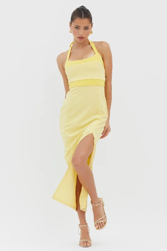 Canary Islands Halterneck Midi Dress Yellow