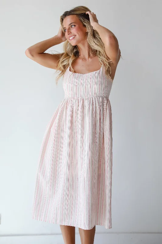 FINAL SALE - Charmed Energy Pink Striped Midi Dress