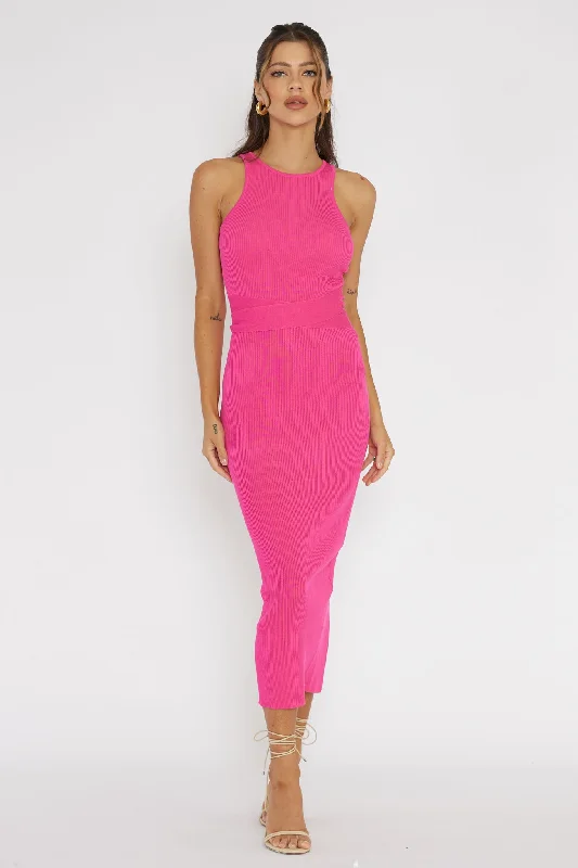 Charmed Me Ribbed Knit Midi Dress Hot Pink