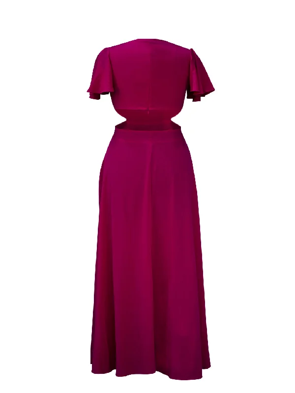 Berrylush Curve Women Pink Solid Round Neck Short Sleeves Flared Maxi Dress