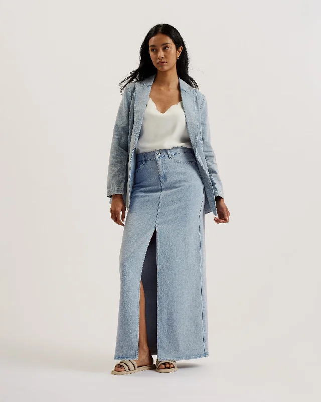 Dorlat Maxi Denim Skirt With Centre Front Sl Lt-Wash