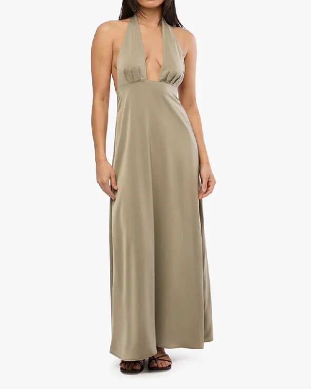 Halter Deep V Maxi Dress