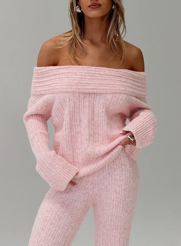 Icicle Off Shoulder Knit Sweater Pink