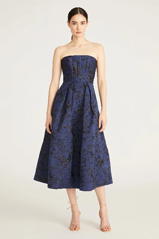 Isabel Jacquard Midi Dress - Midnight