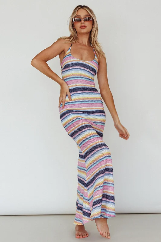 Kandy Crochet Maxi Dress Stripe Blue Multi