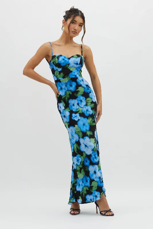 Kasha Low Back Maxi Dress Floral Blue