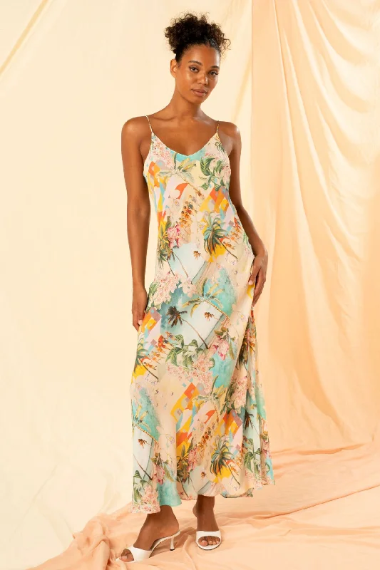 Lia Blue Multi Print Strappy Maxi Dress