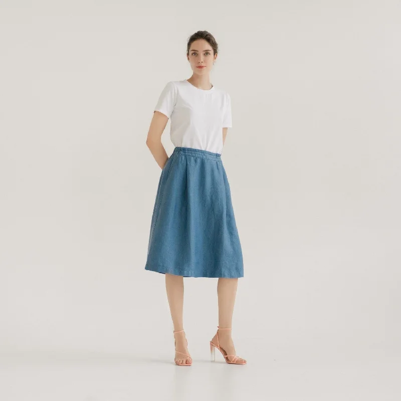 LIMITED EDITION Petrol Blue Linen Twill Tulip Skirt