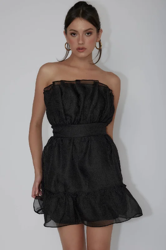 Marisela Strapless Frill Hem Mini Dress Black