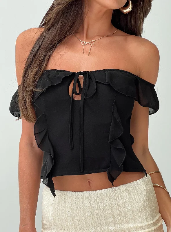 Molins Short Sleeve Off The Shoulder Top Black