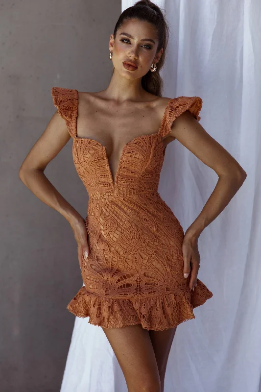 Mon Papillon Lace Mini Dress Apricot