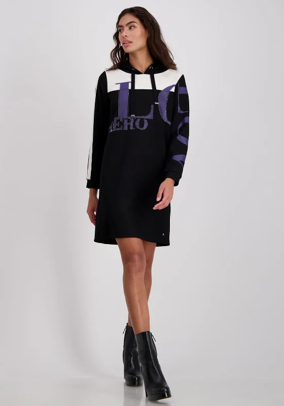 Monari Text Print Hooded Sweater Dress, Black