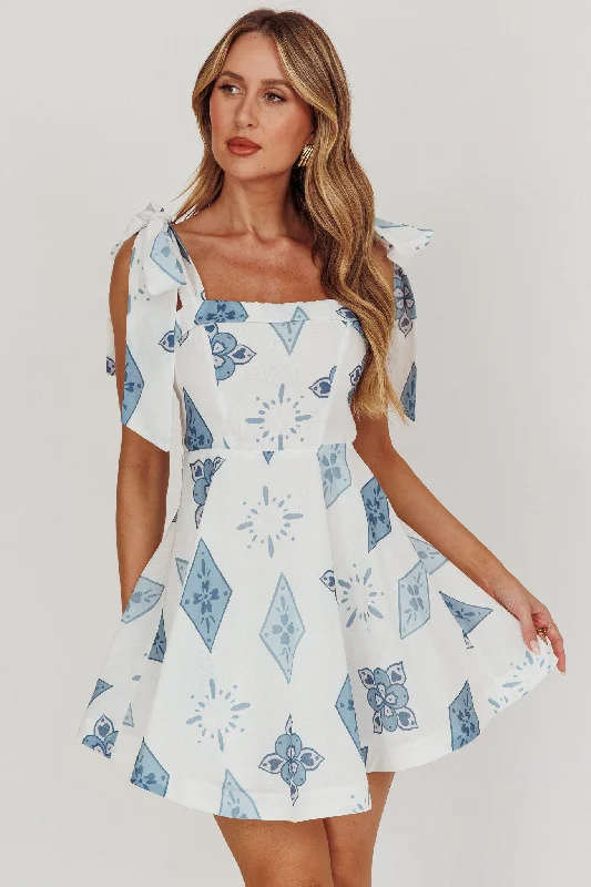 Jeanie Tied Shoulder Mini Dress Blue