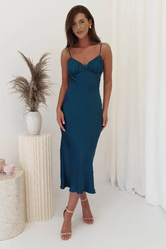 Sara Satin Midi Dress | Teal