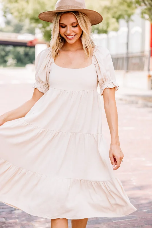 Special Moments Cream White Midi Dress