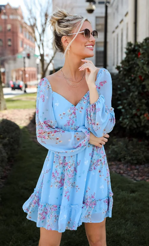 FINAL SALE - Sunny Crush Light Blue Floral Mini Dress