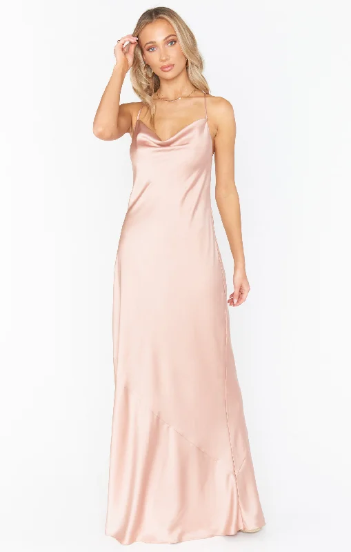 Tuscany Maxi Slip Dress ~ Rose Gold Luxe Satin