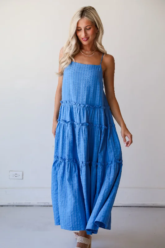 FINAL SALE - Uncommon Charm Blue Tiered Maxi Dress