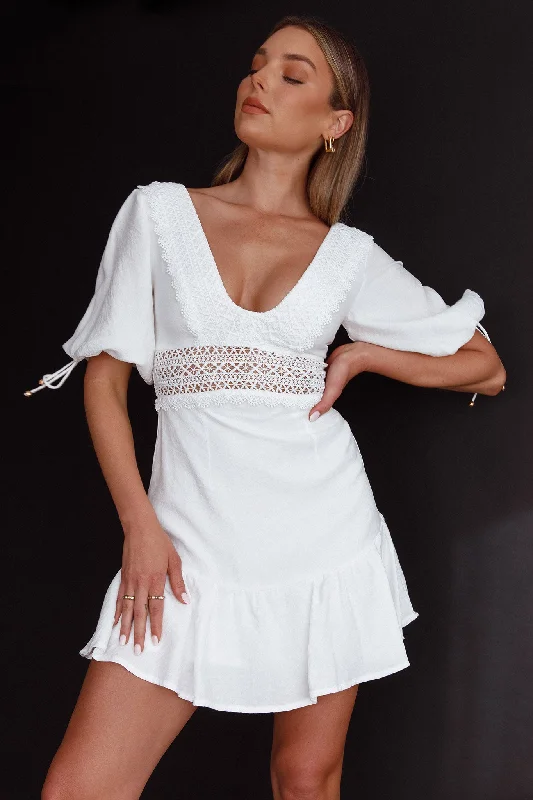 Vista Embroidery Trim Mini Dress White