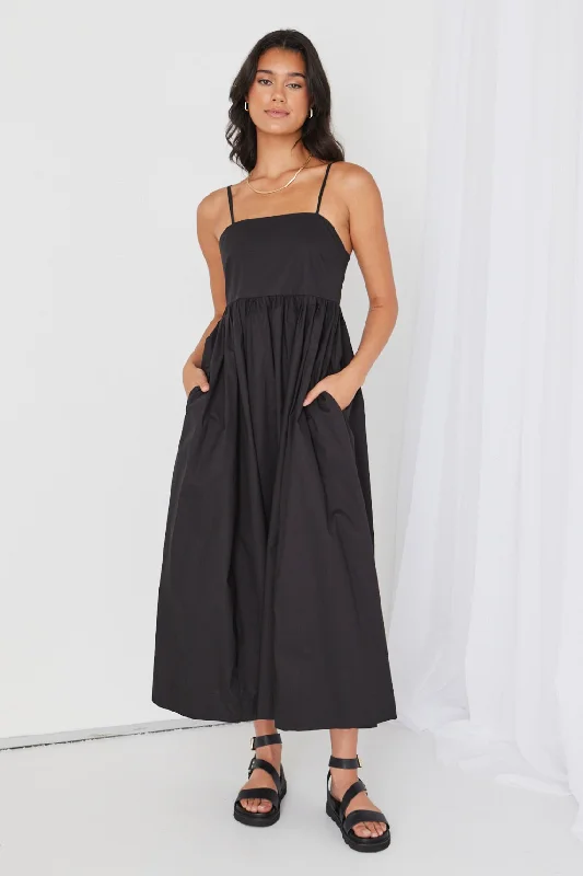 Zion Black Poplin Strappy Maxi Dress